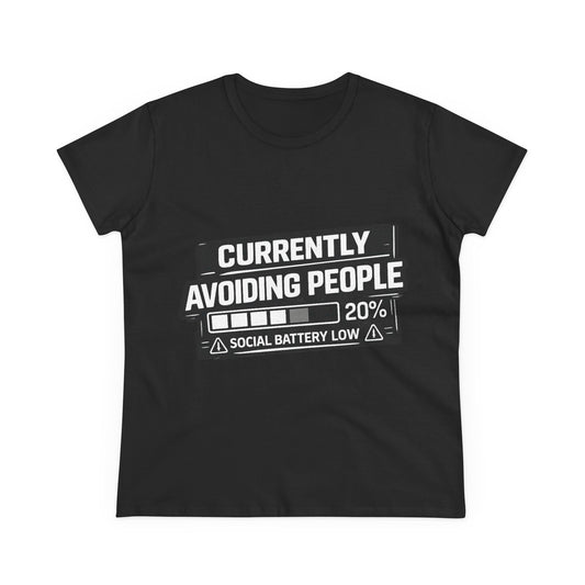 Currently Avoiding People T-Shirt — "Social Battery Low 20%" Graphic Tee