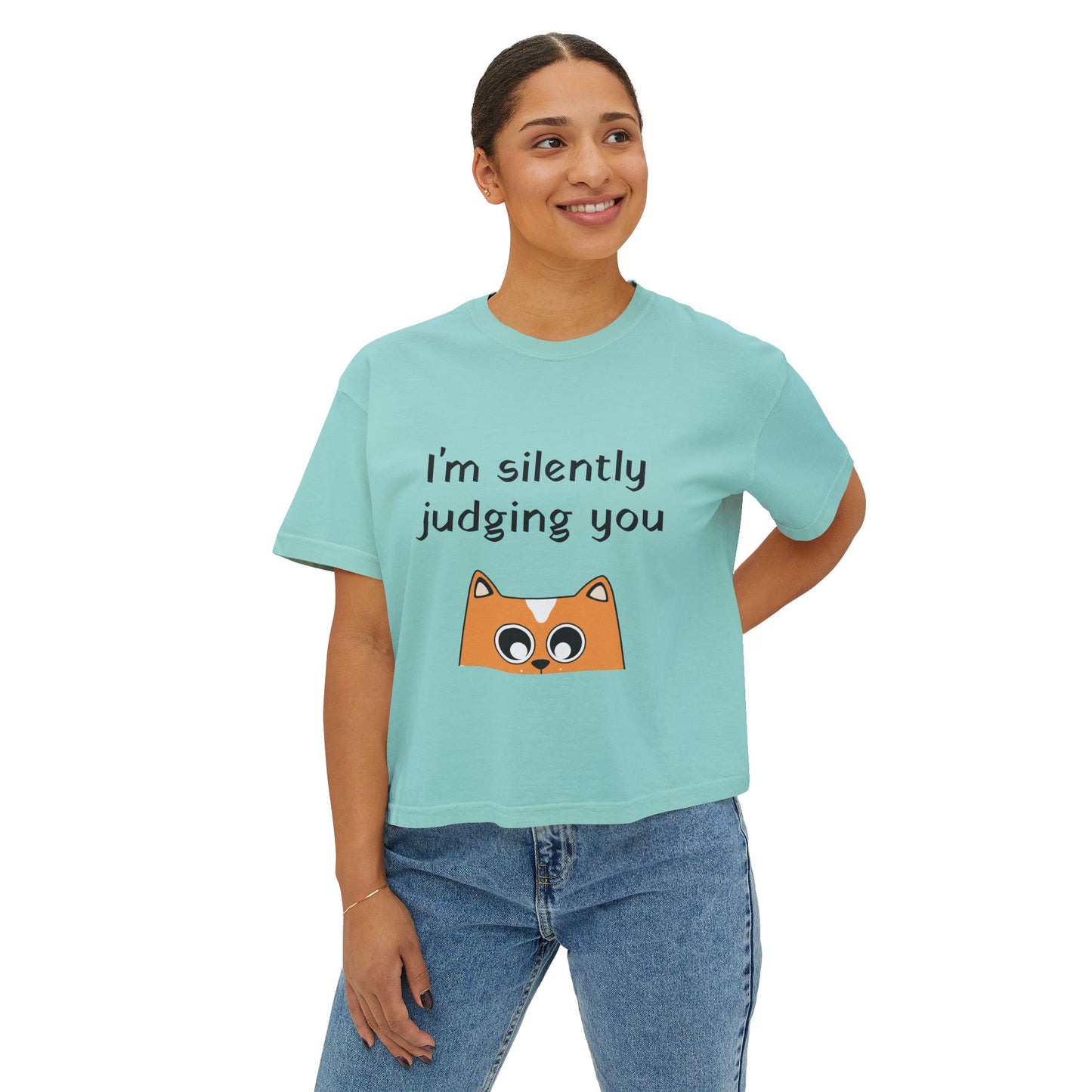 I'm Silently Judging You Cat Boxy Tee — Women's Funny Graphic T‑Shirt