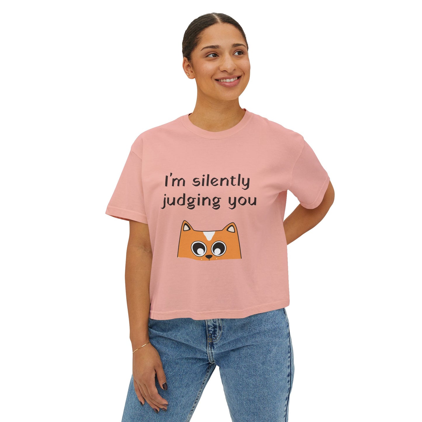 I'm Silently Judging You Cat Boxy Tee — Women's Funny Graphic T‑Shirt