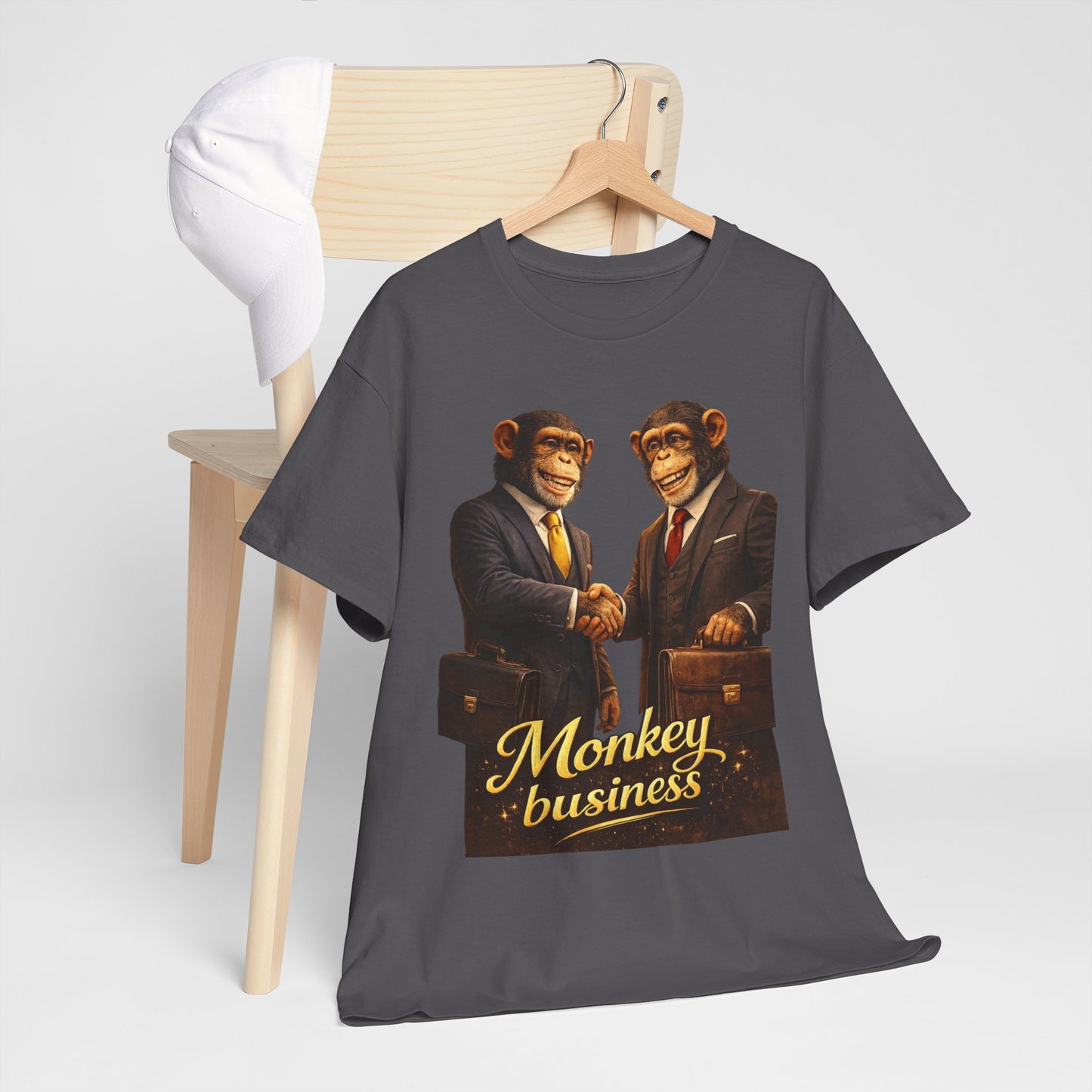 Monkey Business T-Shirt — Retro Chimps in Suits Graphic Tee